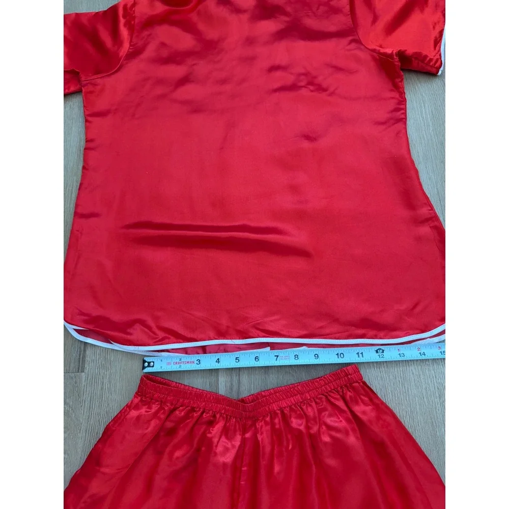 Vtg Golden Dragon Chinese Red Silk Blend Pajama Set Phoenix Embroidery 2pc